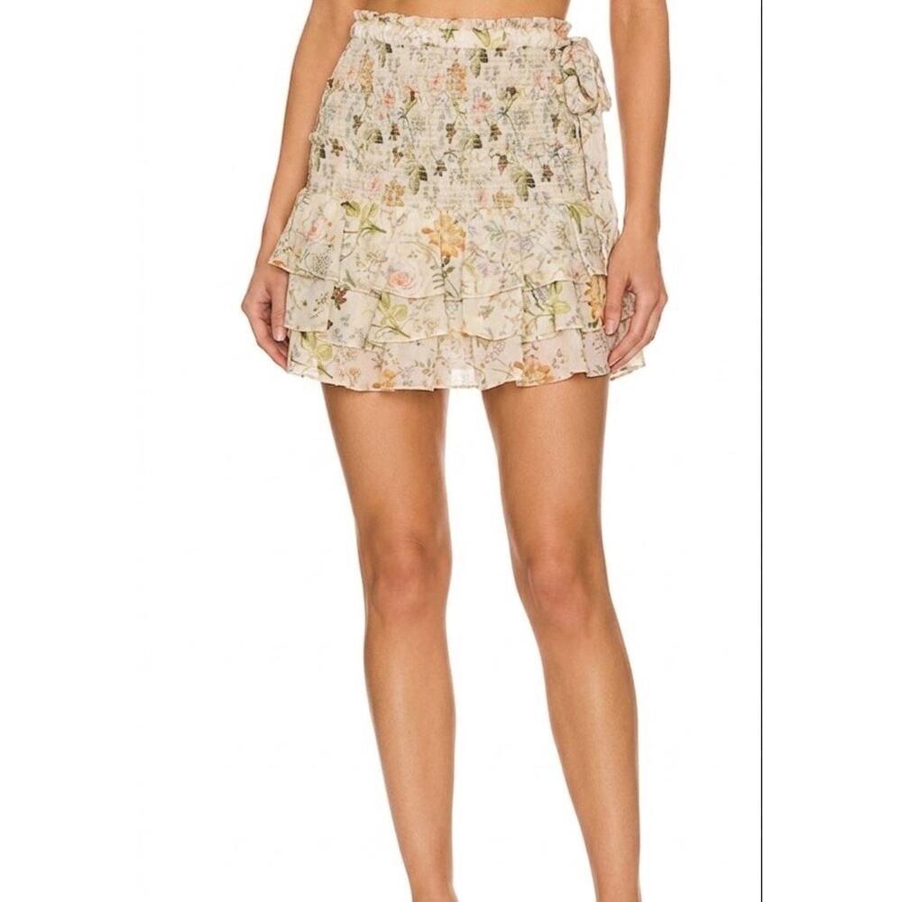 V. Chapman Mini Skirt Size 0 Floral Print Smocked Tiered Layered Cottagecore